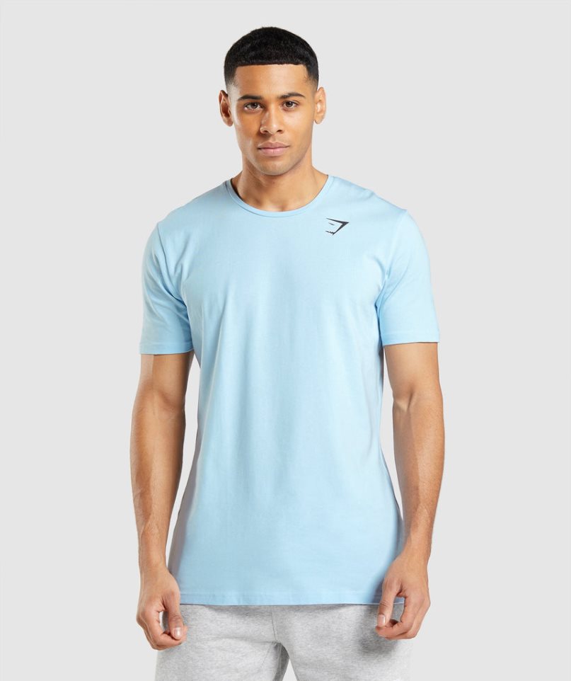 Men\'s Gymshark Essential T-Shirts Light Blue | CA 830D6N